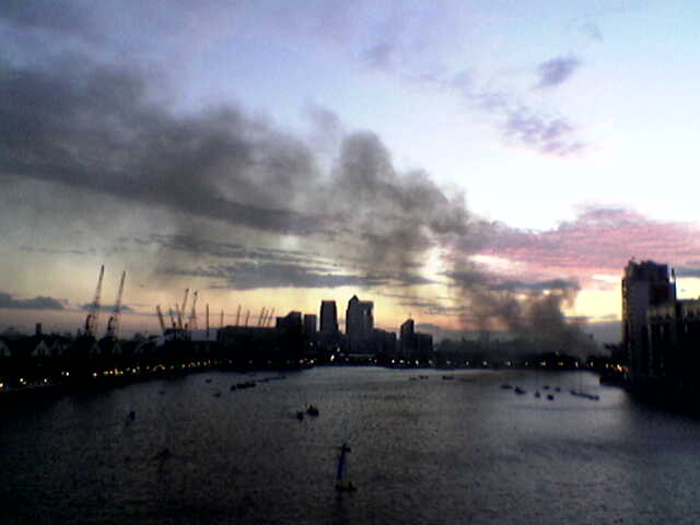 Royal Victoria Dock, a few days before my flight. The towers at Canary Warf is visible on the horizon.