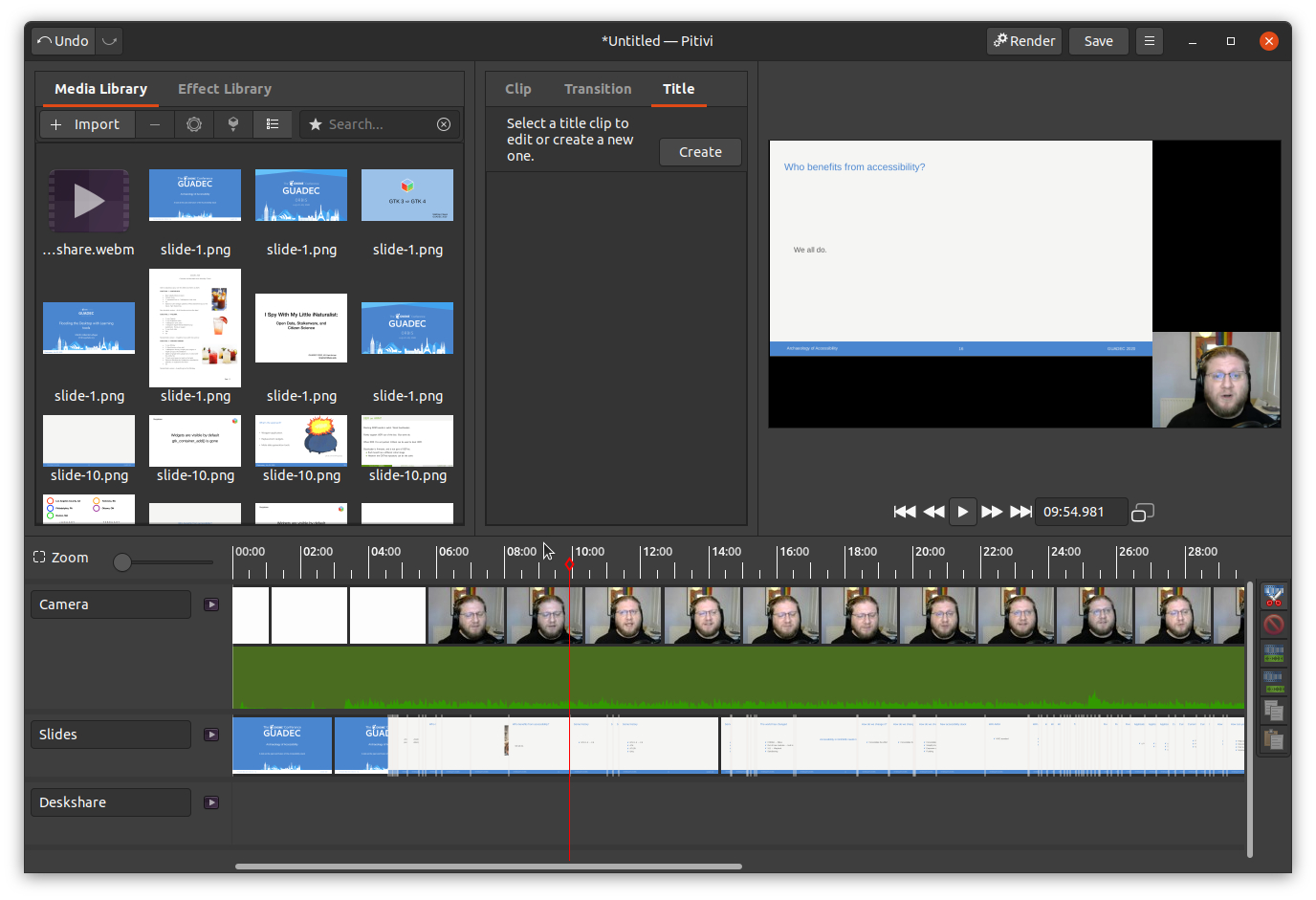 screenshot of Pitivi video editor